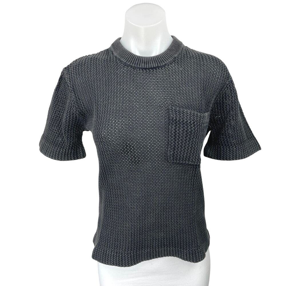 Abercrombie & Fitch Black Open Knit Short Sleeve Pocket Tee T-Shirt Top Size XS